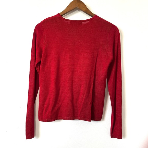 August Silk 100% Silk Red Knit Top Long Sleeve S Lightweight Capsule Minimalist - Picture 5 of 9